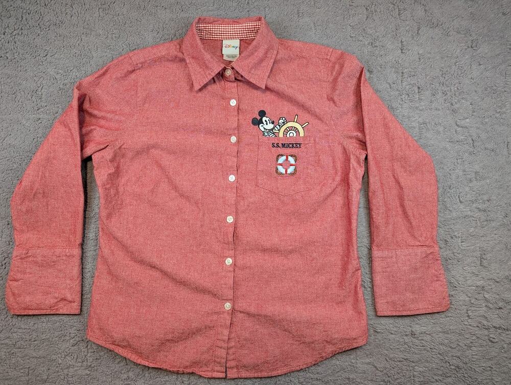 Vintage Women's Disney S.S. Mickey Embroidered Shirt, Red - Size S